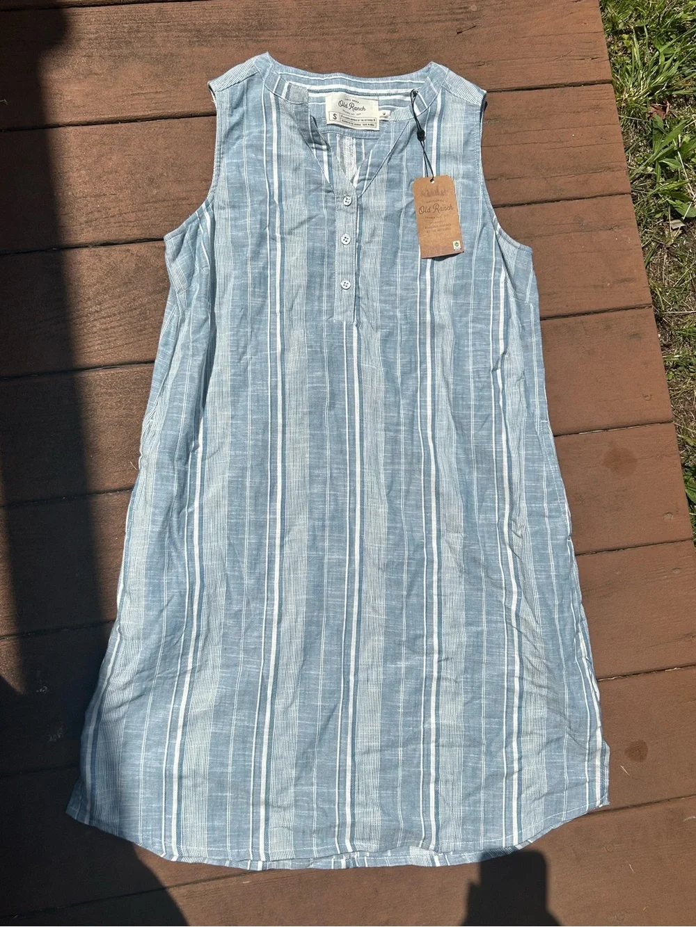 Old Ranch Blue Stripe Sleeveless Linen-Blend Dress